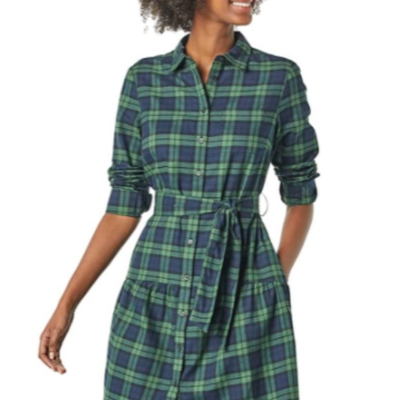 Amazon Essentials Dresses & Skirts - Black watch plaid flannel shirtdress